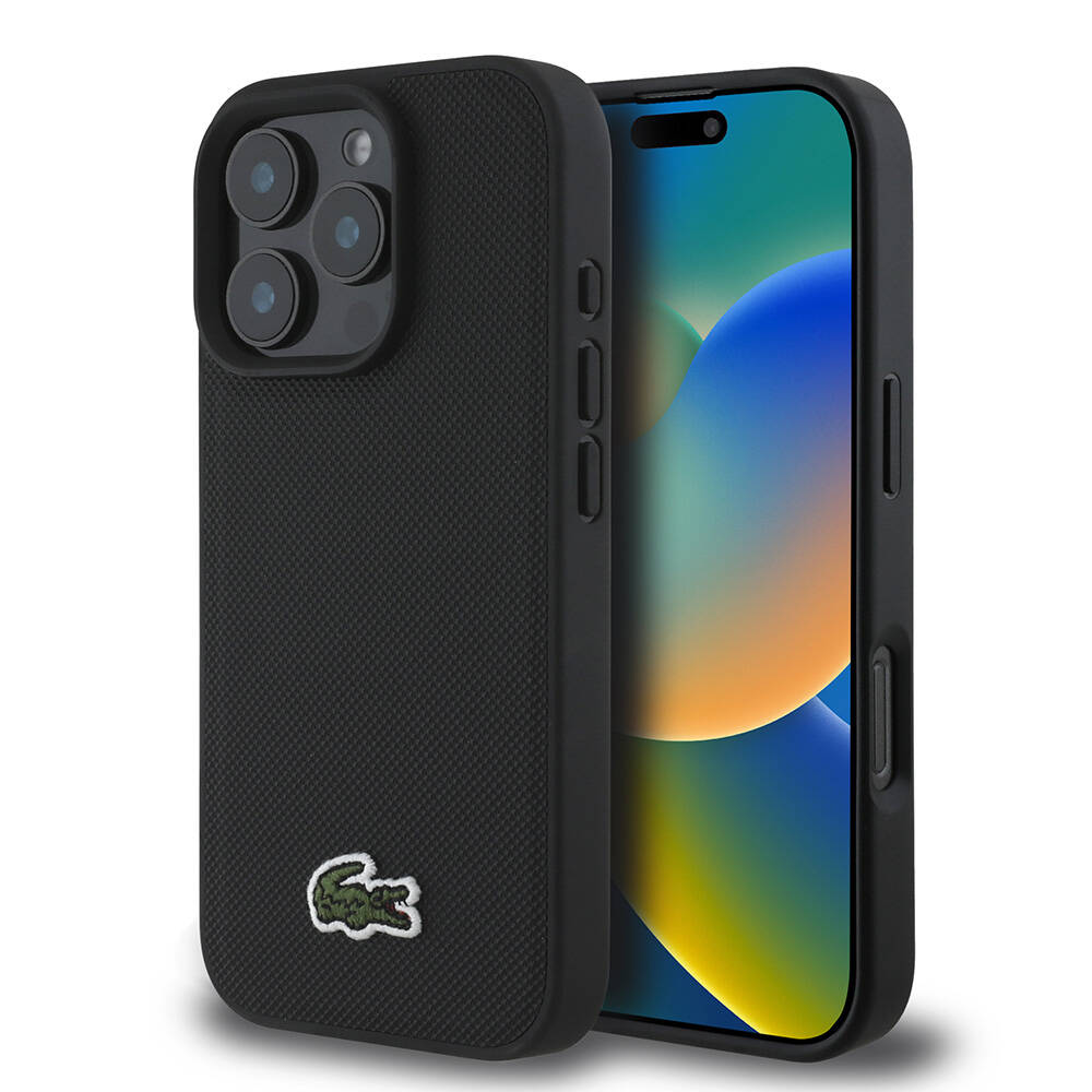 Apple iPhone 16 Pro Uyumlu Kılıf Lacoste Orjinal Lisanslı PU Pike Desenli Arka Yüzey İkonik Timsah Dokuma Logolu Kapak