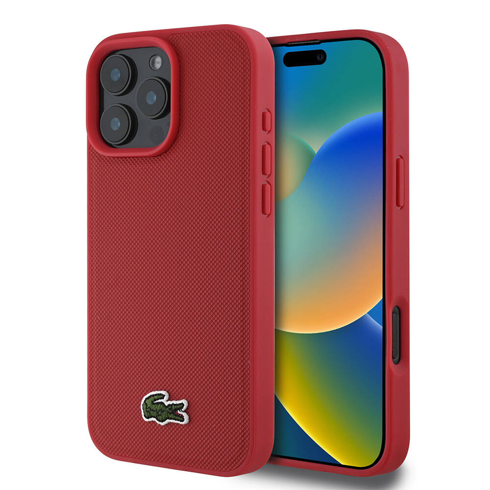 Apple iPhone 16 Pro Max Uyumlu Kılıf Lacoste Orjinal Lisanslı PU Pike Desenli Arka Yüzey İkonik Timsah Dokuma Logolu Kapak