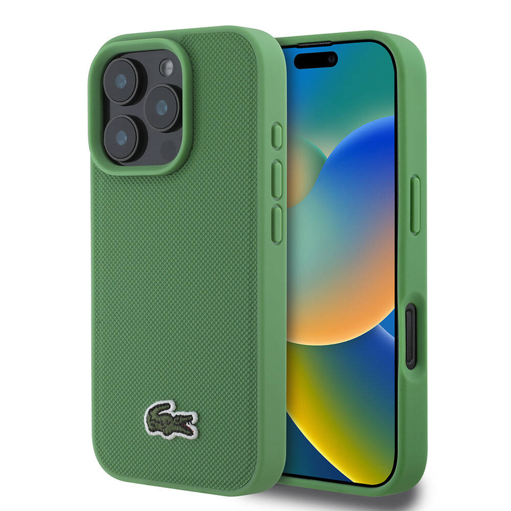 Apple iPhone 16 Pro Max Uyumlu Kılıf Lacoste Orjinal Lisanslı PU Pike Desenli Arka Yüzey İkonik Timsah Dokuma Logolu Kapak