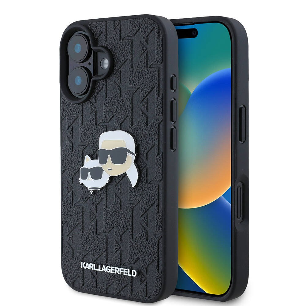 [ZTA109996] Apple iPhone 16 Uyumlu Kılıf Karl Lagerfeld Orjinal Lisanslı K&C Heads Monogram Pin Kapak
