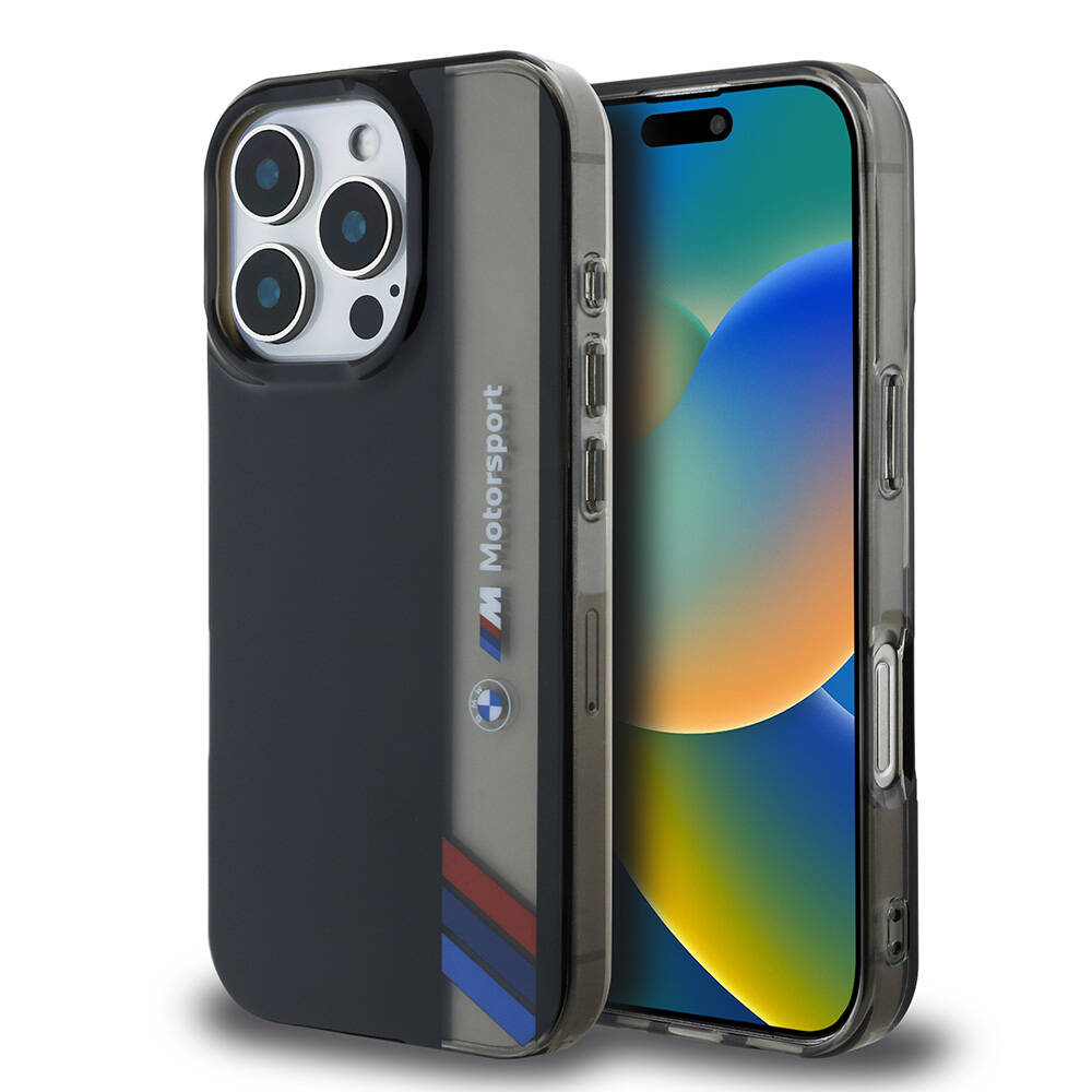 Apple iPhone 16 Pro Uyumlu Kılıf BMW Orjinal Lisanslı M Logolu Üç Renk Çizgili Motorsport Vertical Stripe Kapak