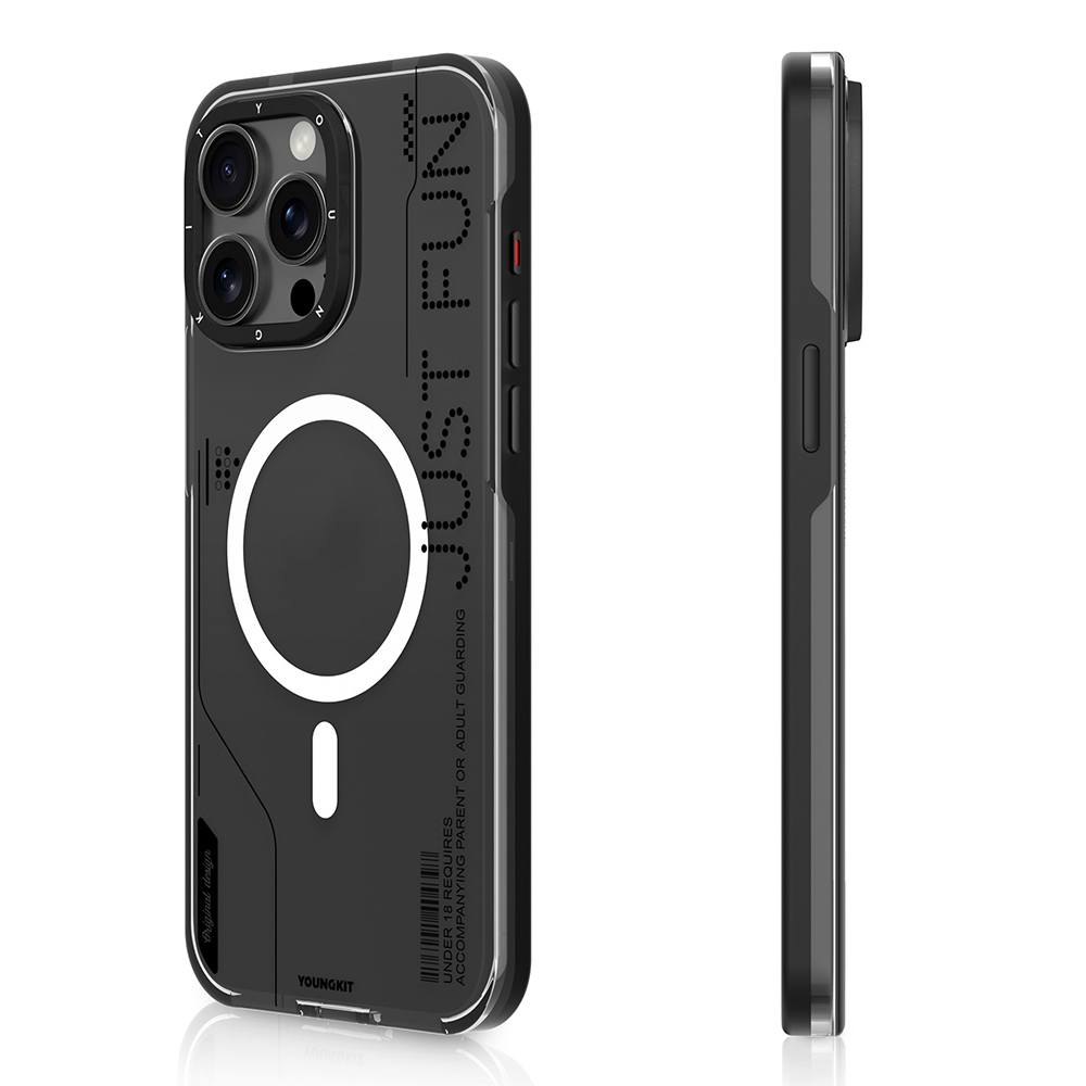 [RNZ-TA110821] Apple iPhone 16 Pro Max Uyumlu Kılıf M-safe Şarj Özellikli Çıkarılabilir Arka Yüzeyli Youngkit Mecha Kapak (Siyah)
