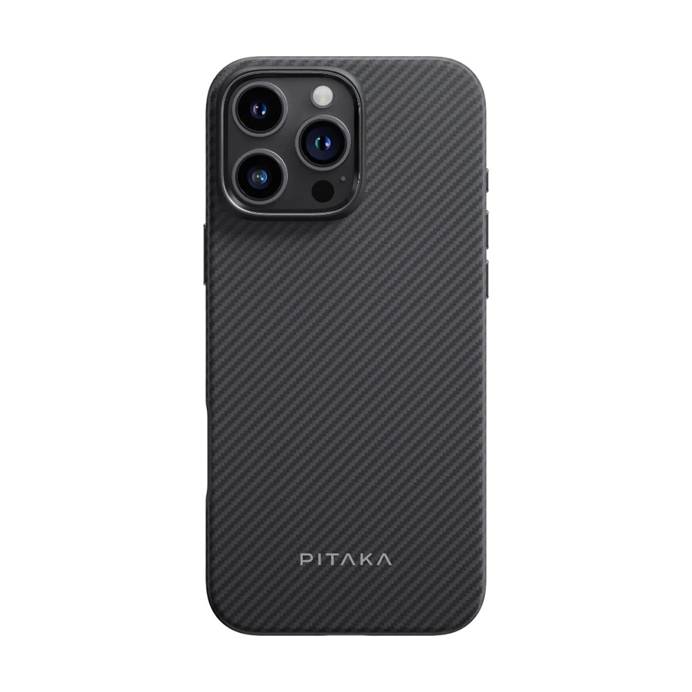 [RNZ-TA111587] Apple iPhone 16 Pro Uyumlu Kılıf M-safe Şarj Özellikli Aramid Fiber Pitaka Military-Grade Classic Serisi Black-Grey Twill Kapak
