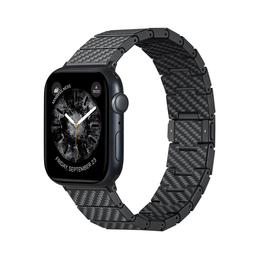 [RNZ-TA111553] Apple Watch Serisi Uyumlu Karbon Fiber Pitaka Modern Serisi Black-Grey Twill Universal Kordon