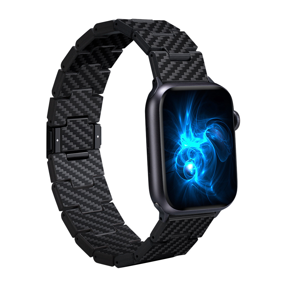 [RNZ-TA111550] Apple Watch Serisi Uyumlu Karbon Fiber Pitaka Retro Serisi Black-Grey Twill Universal Kordon