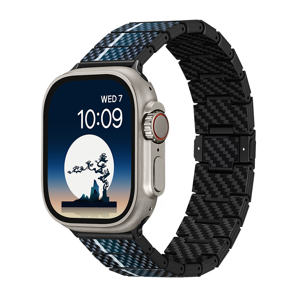 [RNZ-TA111554] Apple Watch Serisi Uyumlu Aramid Fiber ve Karbon Fiber Pitaka Poetry of Things ChromaCarbon Serisi Moon Universal Kordon