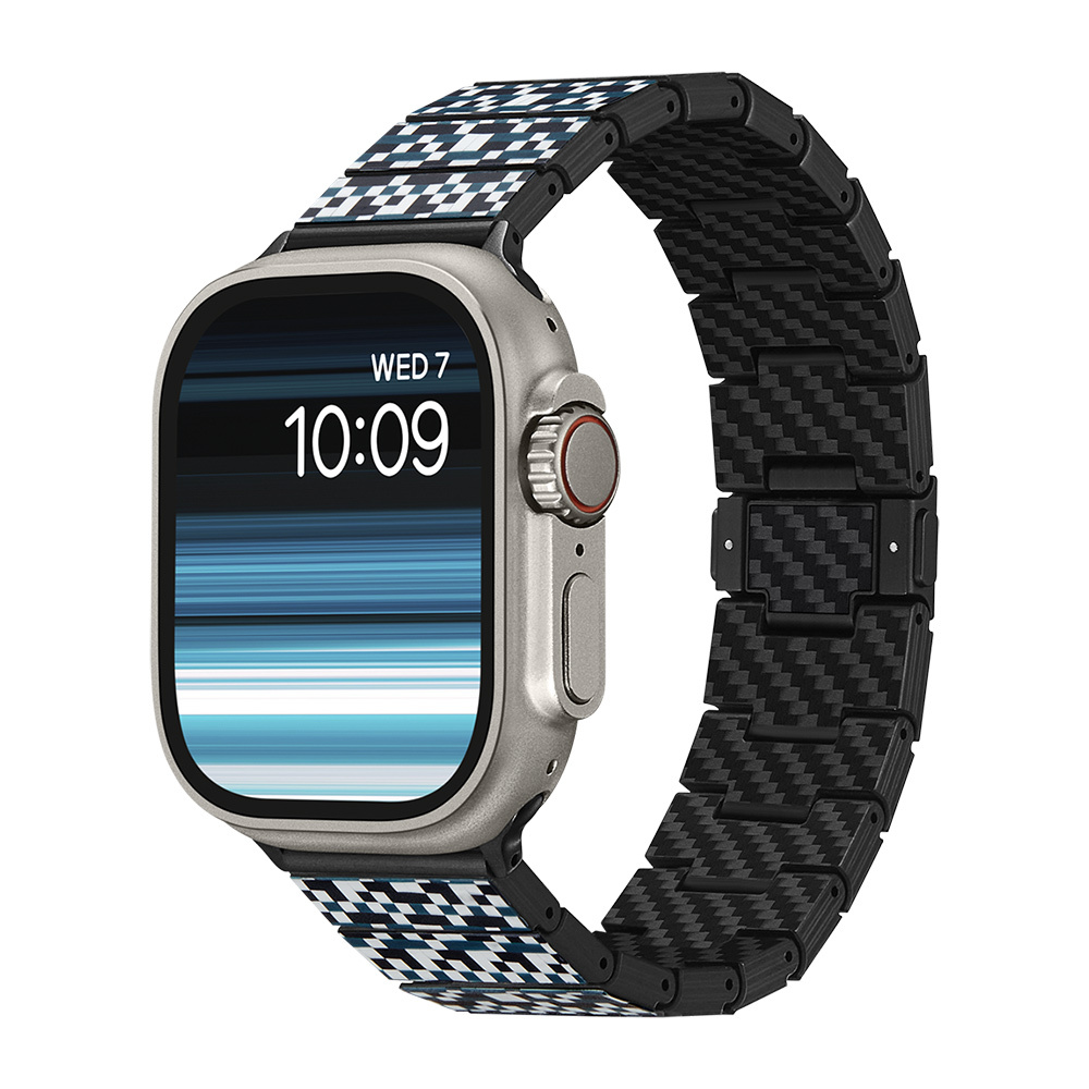 [RNZ-TA111559] Apple Watch Serisi Uyumlu Aramid Fiber ve Karbon Fiber Pitaka Dreamland ChromaCarbon Serisi Mosaic Universal Kordon