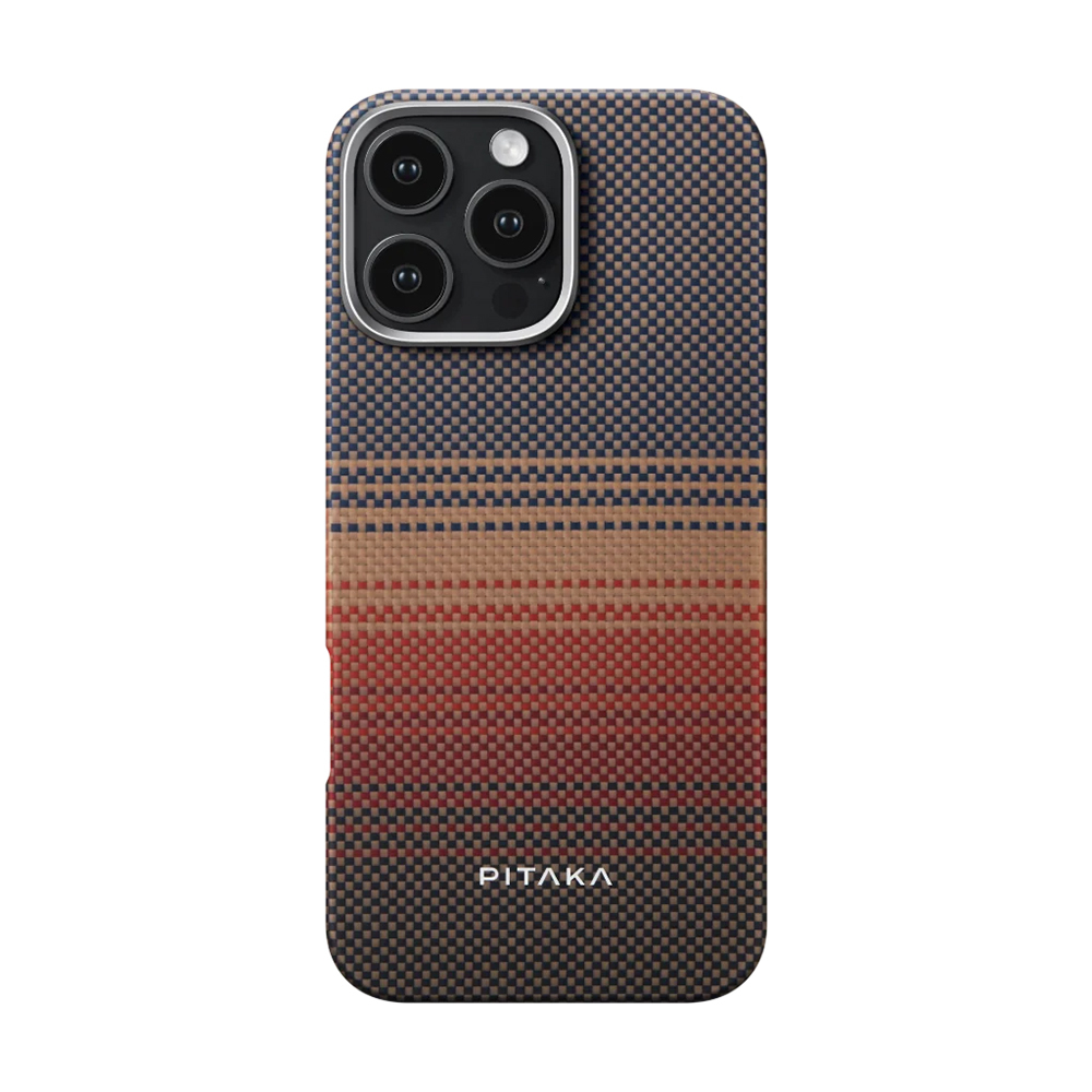 [RNZ-TA111570] Apple iPhone 16 Pro Max Uyumlu Kılıf M-safe Şarj Özellikli Aramid Fiber Pitaka Tactile Woven Sunset-Moonrise Serisi Sunset Kapak