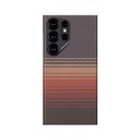 Samsung Galaxy S24 Ultra Uyumlu Kılıf M-safe Şarj Özellikli Aramid Fiber Pitaka Tactile Woven Sunset-Moonrise Serisi Sunset Kapak