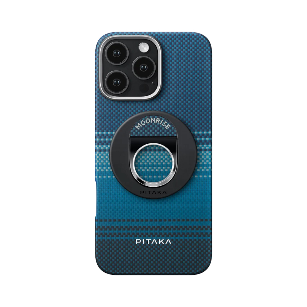 [RNZ-TA111611] Apple iPhone 16 Pro Max Uyumlu Kılıf M-safe Şarj Özellikli Grip 3 Standlı Aramid Fiber Pitaka Tactile Woven Sunset-Moonrise Serisi Moonrise Kapak