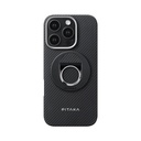 Apple iPhone 16 Pro Max Uyumlu Kılıf M-safe Şarj Özellikli Grip 3 Standlı Aramid Fiber Pitaka Military Grade Classic Serisi Black-Grey Twill Kapak