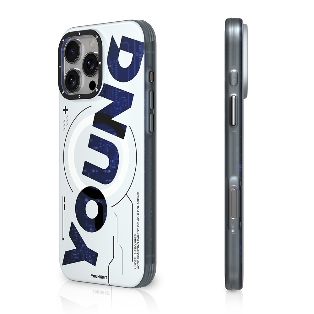 [RNZ-TA111137] Apple iPhone 16 Pro Uyumlu Kılıf M-safe Şarj Özellikli Airbagli Çift Katmanlı Youngkit Future Serisi Kapak (Mavi)
