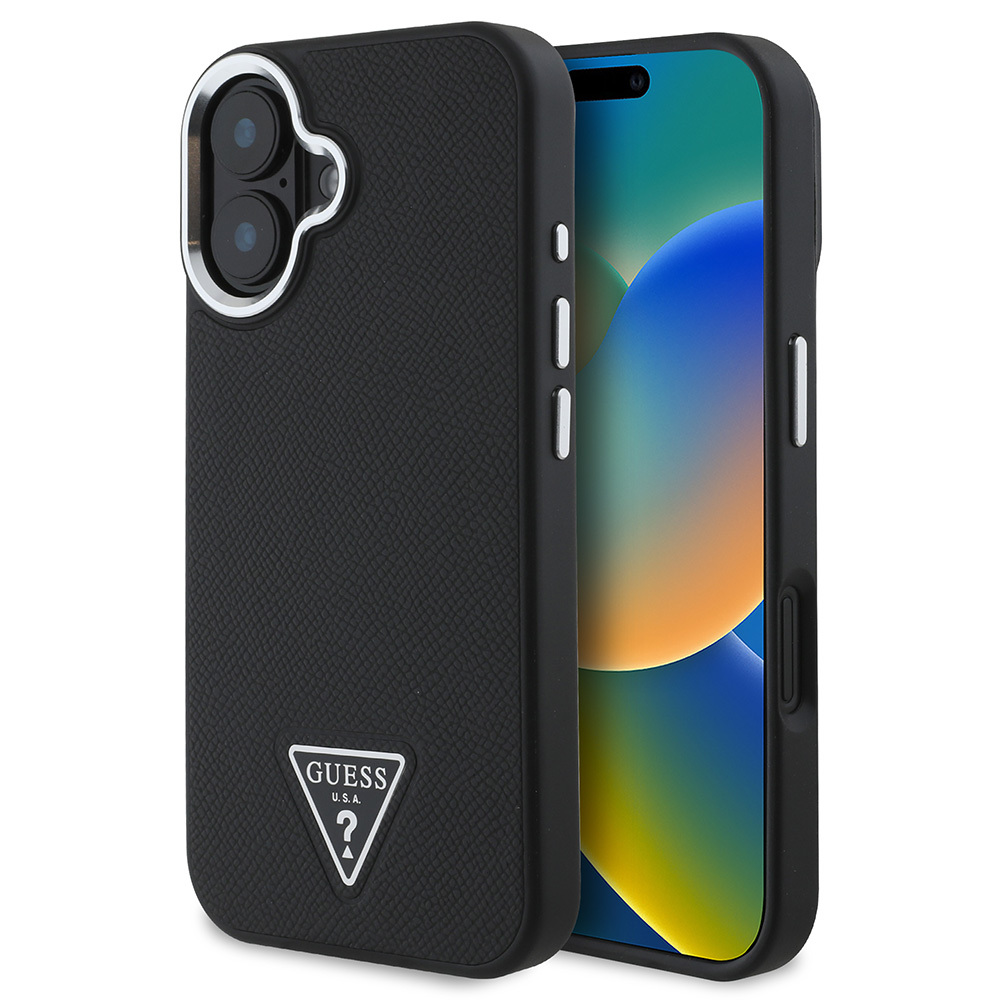 Apple iPhone 16 Uyumlu Kılıf Guess Orjinal Lisanslı M-safe Şarj Özellikli Grained Triangle Kapak