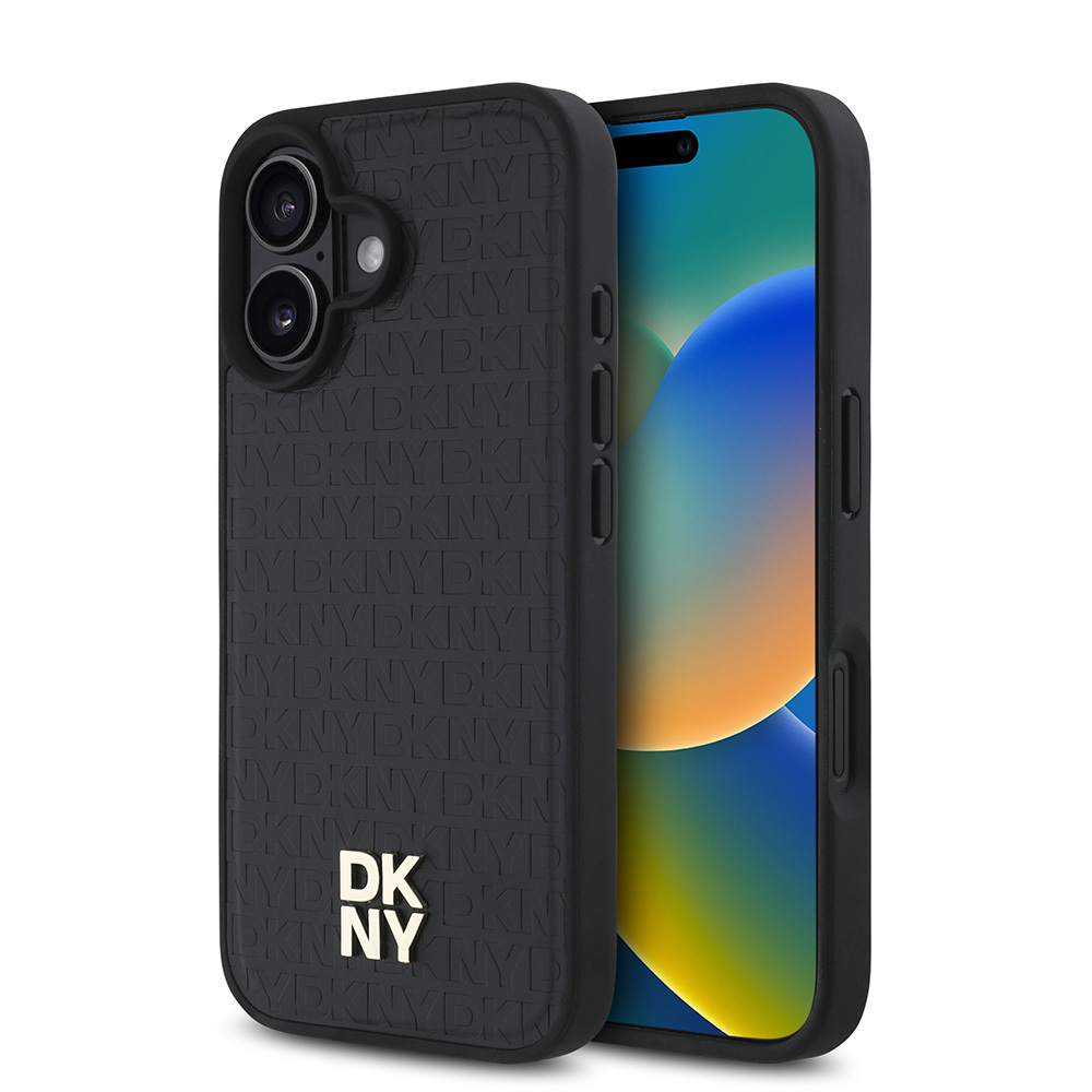 [RNZ-TA110881] Apple iPhone 16 Plus Uyumlu Kılıf DKNY Orjinal Lisanslı M-safe Şarj Özellikli 3D Yazılı Repeat Pattern Kapak (Siyah)