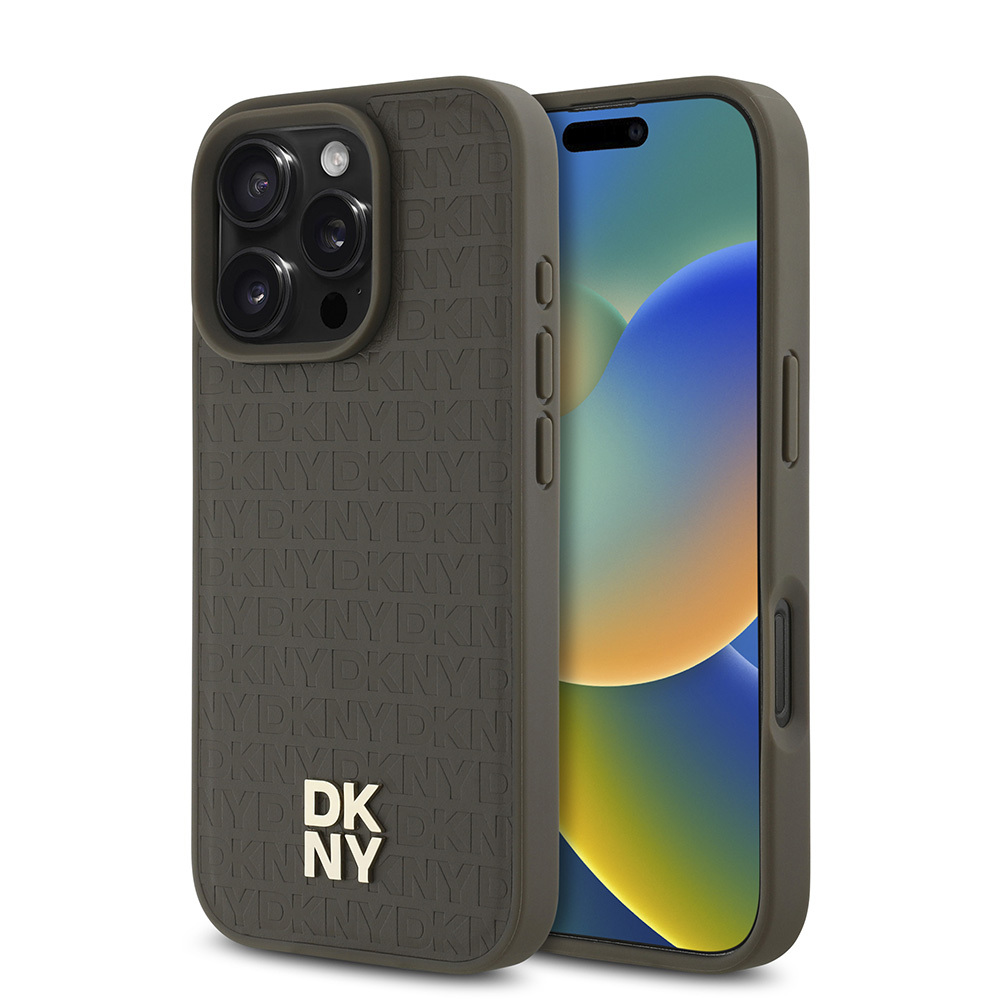 Apple iPhone 16 Pro Uyumlu Kılıf DKNY Orjinal Lisanslı M-safe Şarj Özellikli 3D Yazılı Repeat Pattern Kapak