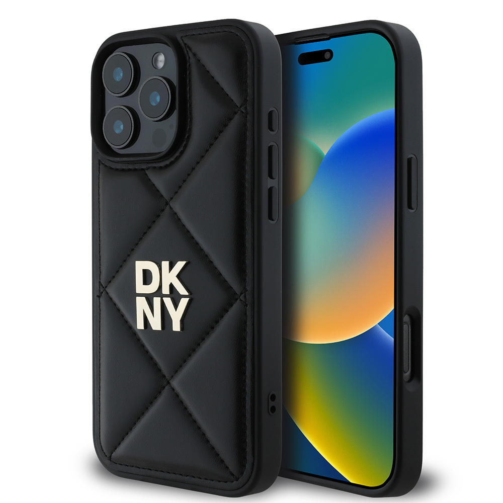 [RNZ-TA110888] Apple iPhone 16 Pro Uyumlu Kılıf DKNY Orjinal Lisanslı Kapitone Tasarımlı Metal Logolu Deri Kapak (Siyah)