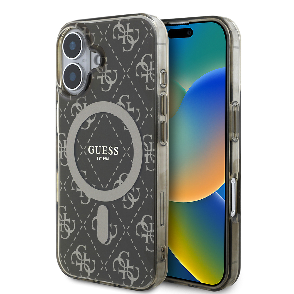 Apple iPhone 16 Uyumlu Kılıf Guess Orjinal Lisanslı M-safe Şarj Özellikli IML Baskılı Klasik Logolu 4G Desenli Kapak