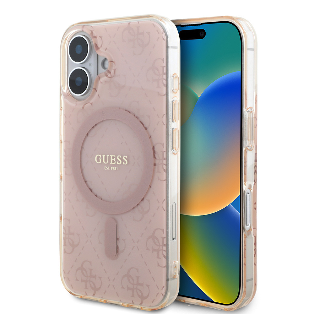 Apple iPhone 16 Uyumlu Kılıf Guess Orjinal Lisanslı M-safe Şarj Özellikli IML Baskılı Klasik Logolu 4G Desenli Kapak