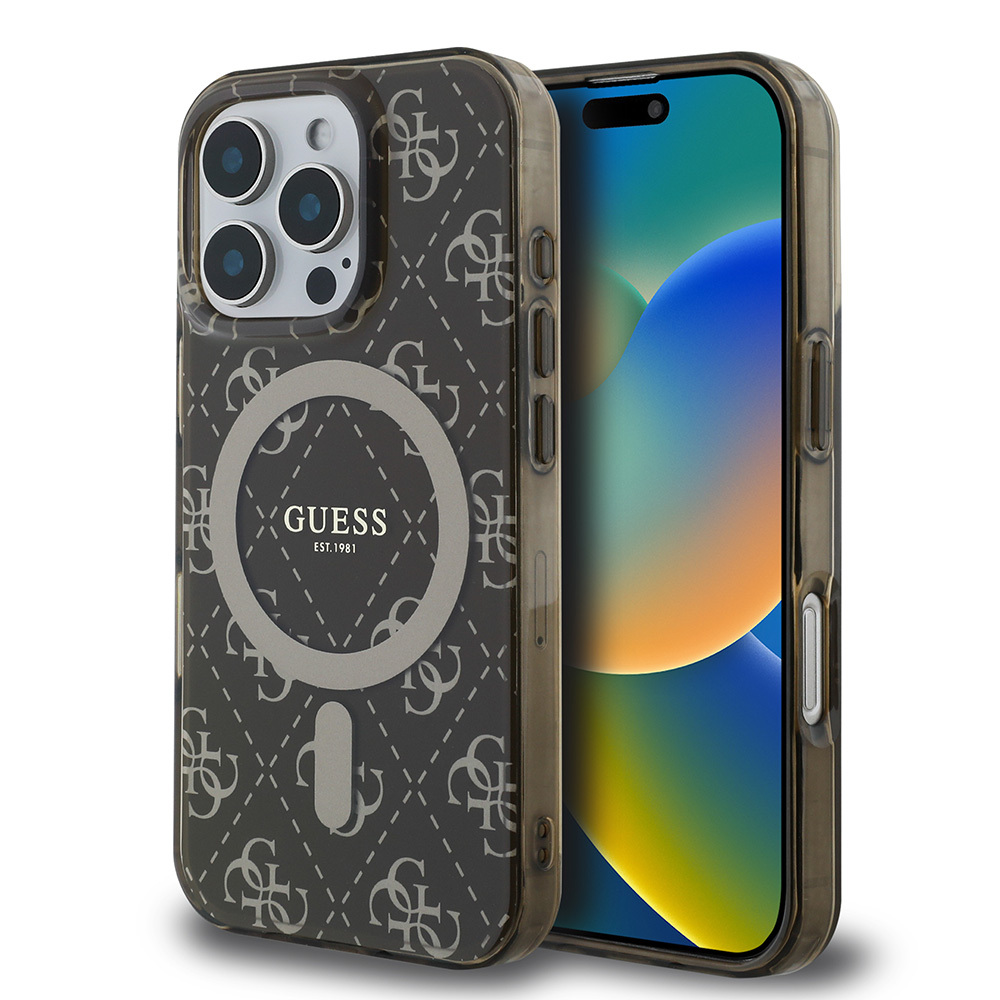 Apple iPhone 16 Pro Uyumlu Kılıf Guess Orjinal Lisanslı M-safe Şarj Özellikli IML Baskılı Klasik Logolu 4G Desenli Kapak