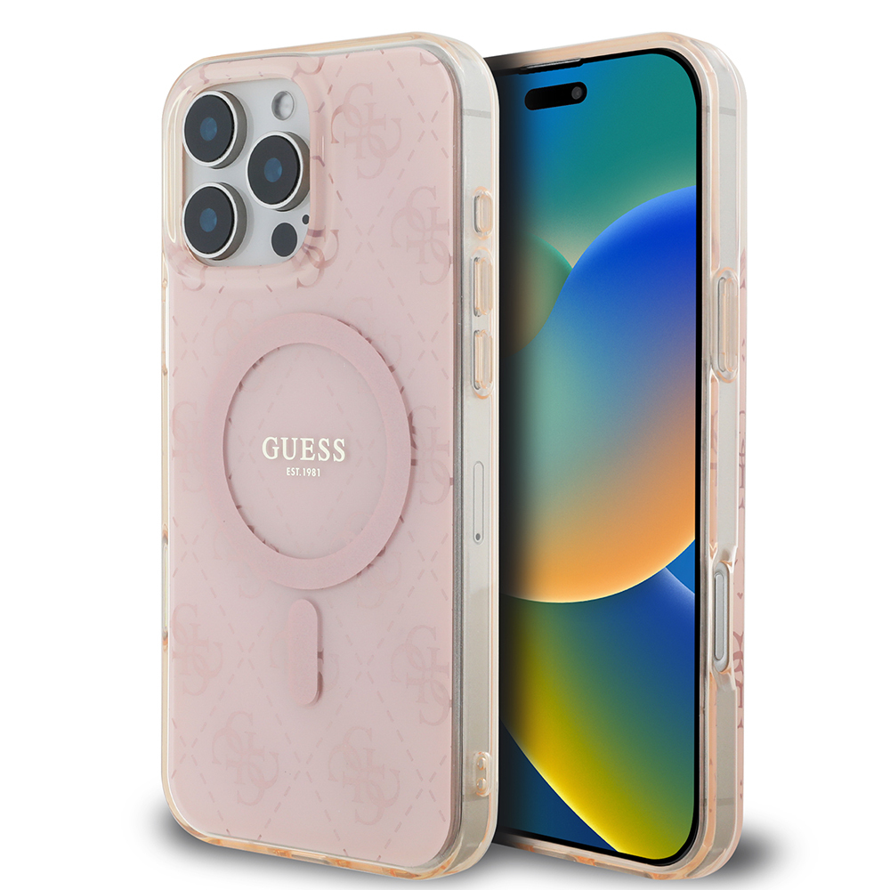 Apple iPhone 16 Pro Uyumlu Kılıf Guess Orjinal Lisanslı M-safe Şarj Özellikli IML Baskılı Klasik Logolu 4G Desenli Kapak