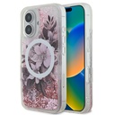 Apple iPhone 16 Plus Uyumlu Kılıf Guess Orjinal Lisanslı M-safe Şarj Özellikli Sıvılı Simli Çiçek Desenli Kapak