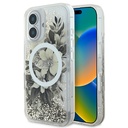 Apple iPhone 16 Plus Uyumlu Kılıf Guess Orjinal Lisanslı M-safe Şarj Özellikli Sıvılı Simli Çiçek Desenli Kapak