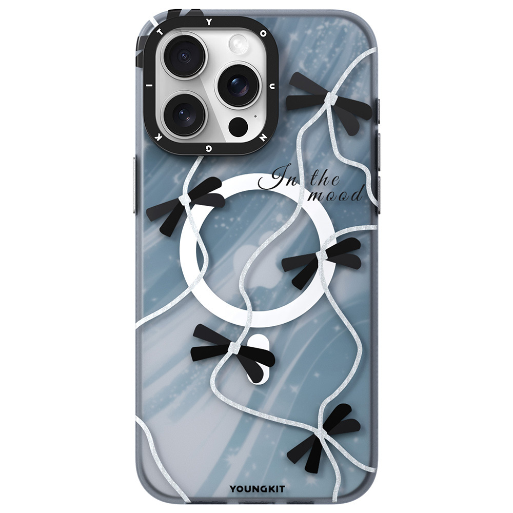 [RNZ-TA111156] Apple iPhone 15 Pro Max Uyumlu Kılıf M-safe Şarj Özellikli Airbagli Çift Katmanlı Youngkit Star&Butterfly Serisi Kapak (Gri)