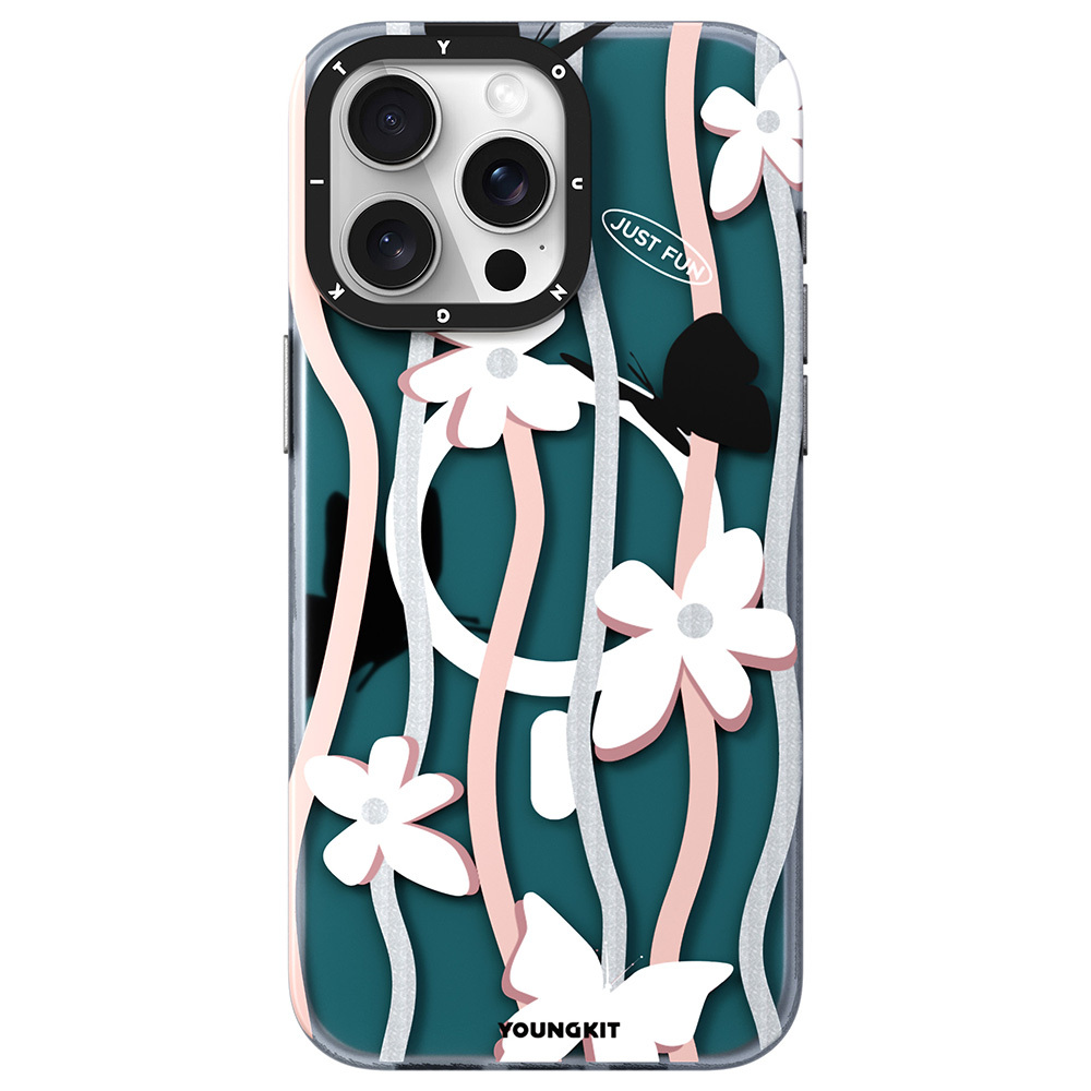 Apple iPhone 15 Pro Max Uyumlu Kılıf M-safe Şarj Özellikli Airbagli Çift Katmanlı Youngkit Star&Butterfly Serisi Kapak
