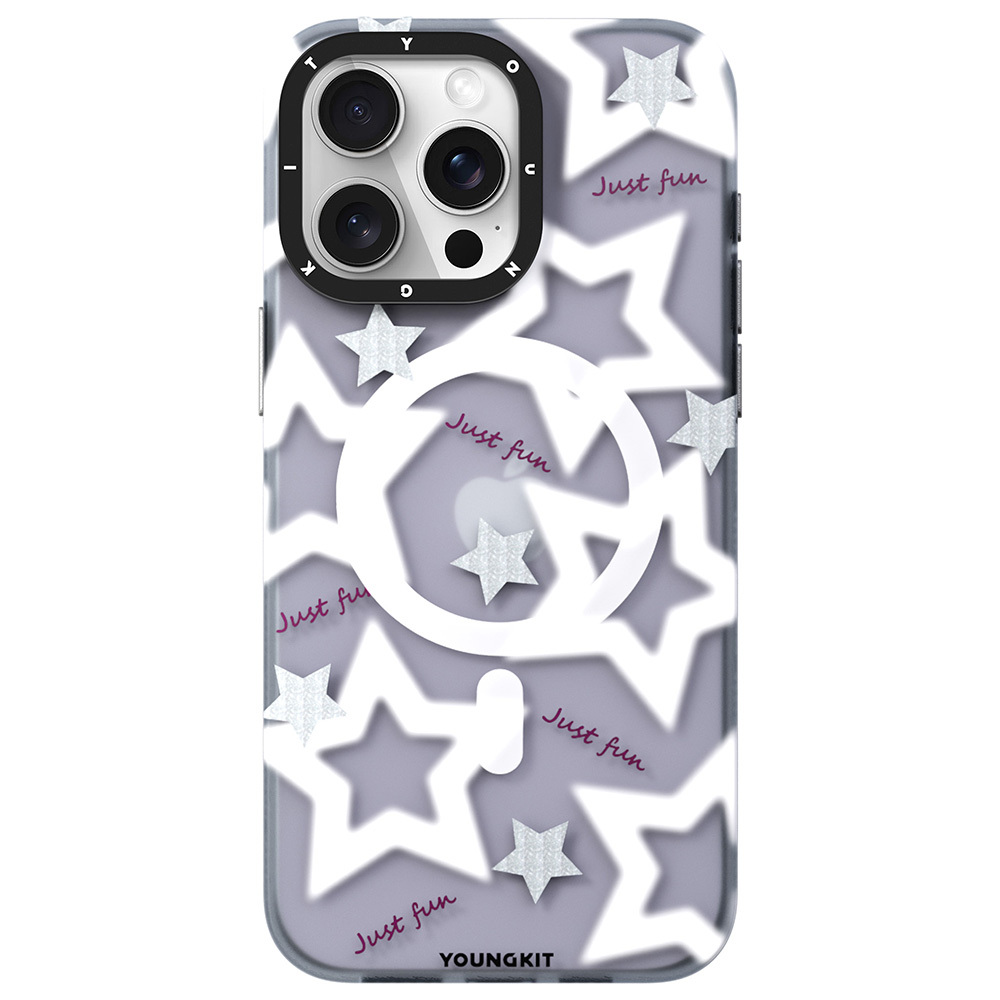 Apple iPhone 15 Pro Max Uyumlu Kılıf M-safe Şarj Özellikli Airbagli Çift Katmanlı Youngkit Star&Butterfly Serisi Kapak