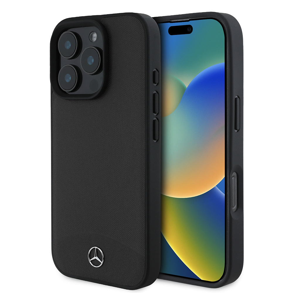 [RNZ-TA111036] Apple iPhone 16 Pro Uyumlu Kılıf Mercedes Benz Orjinal Lisanslı M-safe Şarj Özellikli Dokulu ve Düz Deri Kapak (Siyah)