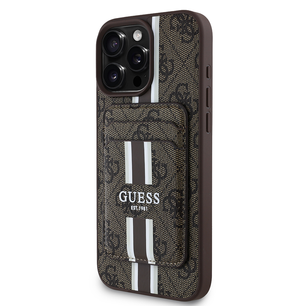 Apple iPhone 16 Pro Uyumlu Kılıf Guess Orjinal Lisanslı M-safe Şarj Özellikli 4G Desenli Çizgili Kartlıklı Kapak