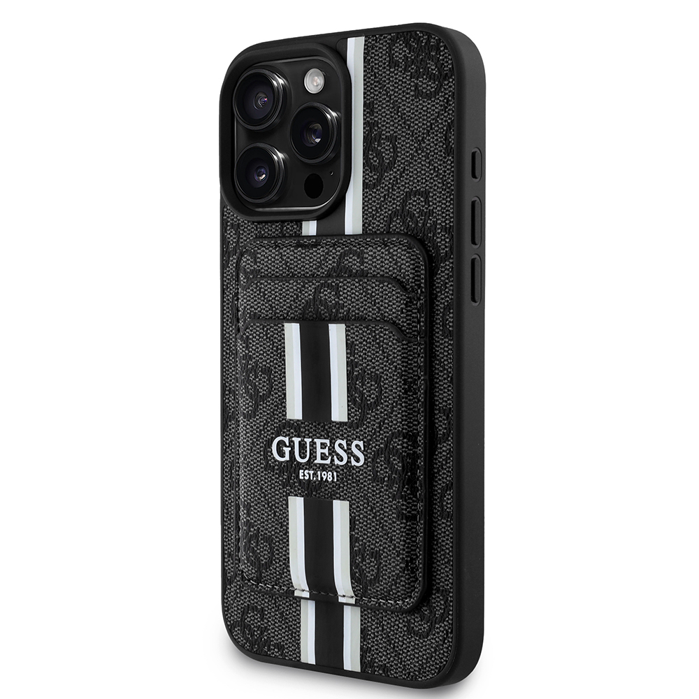 Apple iPhone 16 Pro Uyumlu Kılıf Guess Orjinal Lisanslı M-safe Şarj Özellikli 4G Desenli Çizgili Kartlıklı Kapak