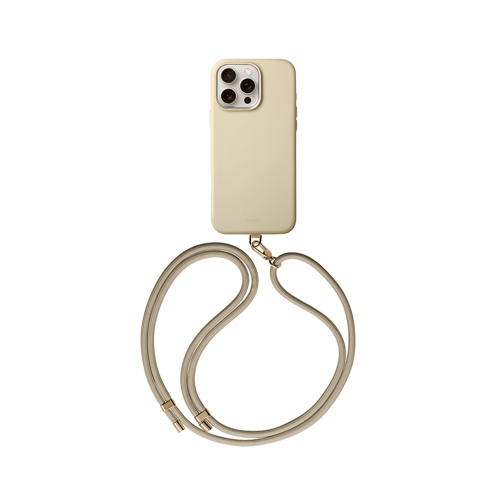 [RNZ-TA111748] Apple iPhone 16 Pro Uyumlu Kılıf M-safe Şarj Özellikli Soft Arka Yüzey Askı İpli Coehl Muse Kapak (Krem)