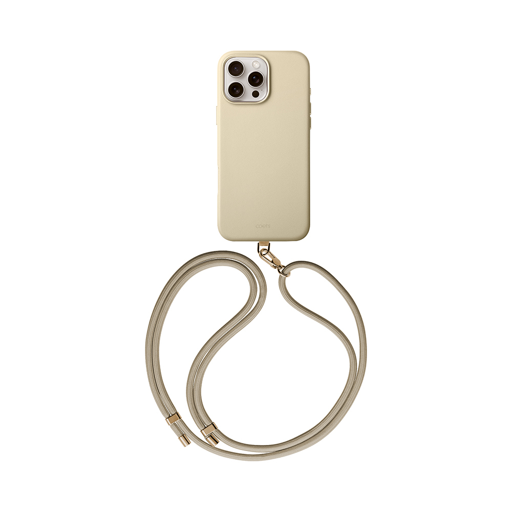 [RNZ-TA111750] Apple iPhone 16 Pro Max Uyumlu Kılıf M-safe Şarj Özellikli Soft Arka Yüzey Askı İpli Coehl Muse Kapak (Krem)