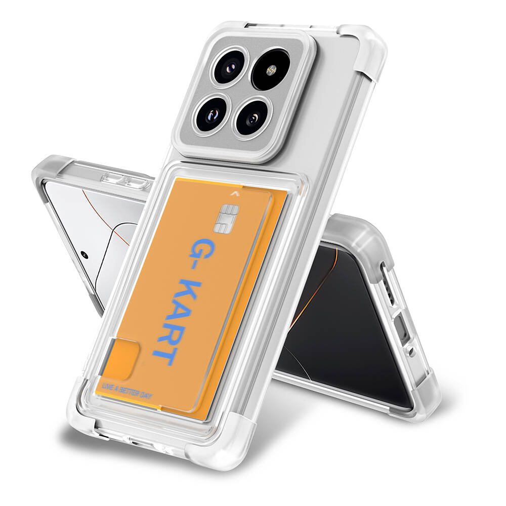 Xiaomi Mi 14 Pro Uyumlu Kılıf Airbag Tasarımlı Şeffaf Kartlıklı Zore G-Kart Kapak