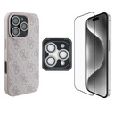 Apple iPhone 16 Pro Uyumlu Guess Orjinal Lisanslı Kılıf + Ekran Koruyucu + Lens Koruyucu 3in1 Aksesuar Seti