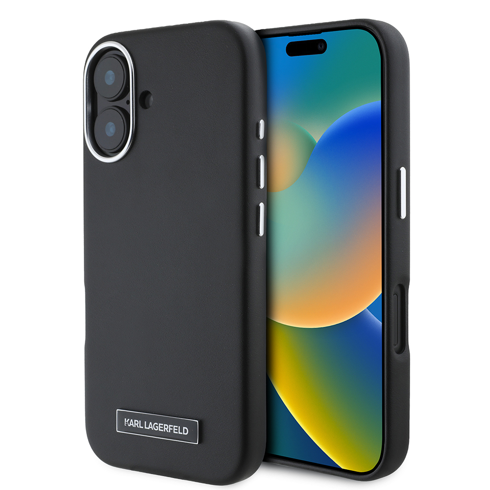 Apple iPhone 16 Plus Uyumlu Kılıf Karl Lagerfeld Orjinal Lisanslı M-safe Şarj Özellikli Metal Kamera ve Buton Tasarımlı Plaka Logolu PU Deri Kapak