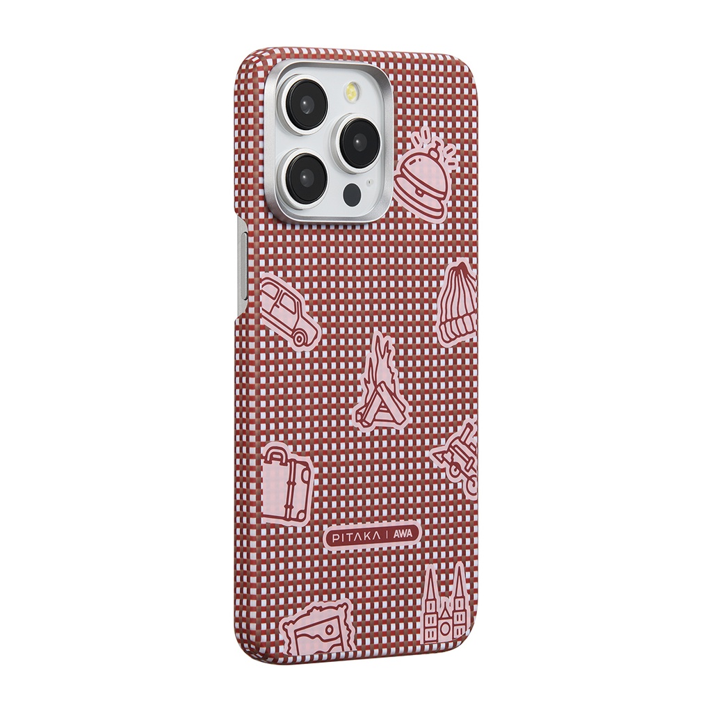 [RNZ-TA112052] Apple iPhone 15 Pro Max Uyumlu Kılıf M-safe Şarj Özellikli Awa Tasarımlı 1500D Aramid Fiber Pitaka Ultra-Slim Classic Serisi Bonfire Kapak
