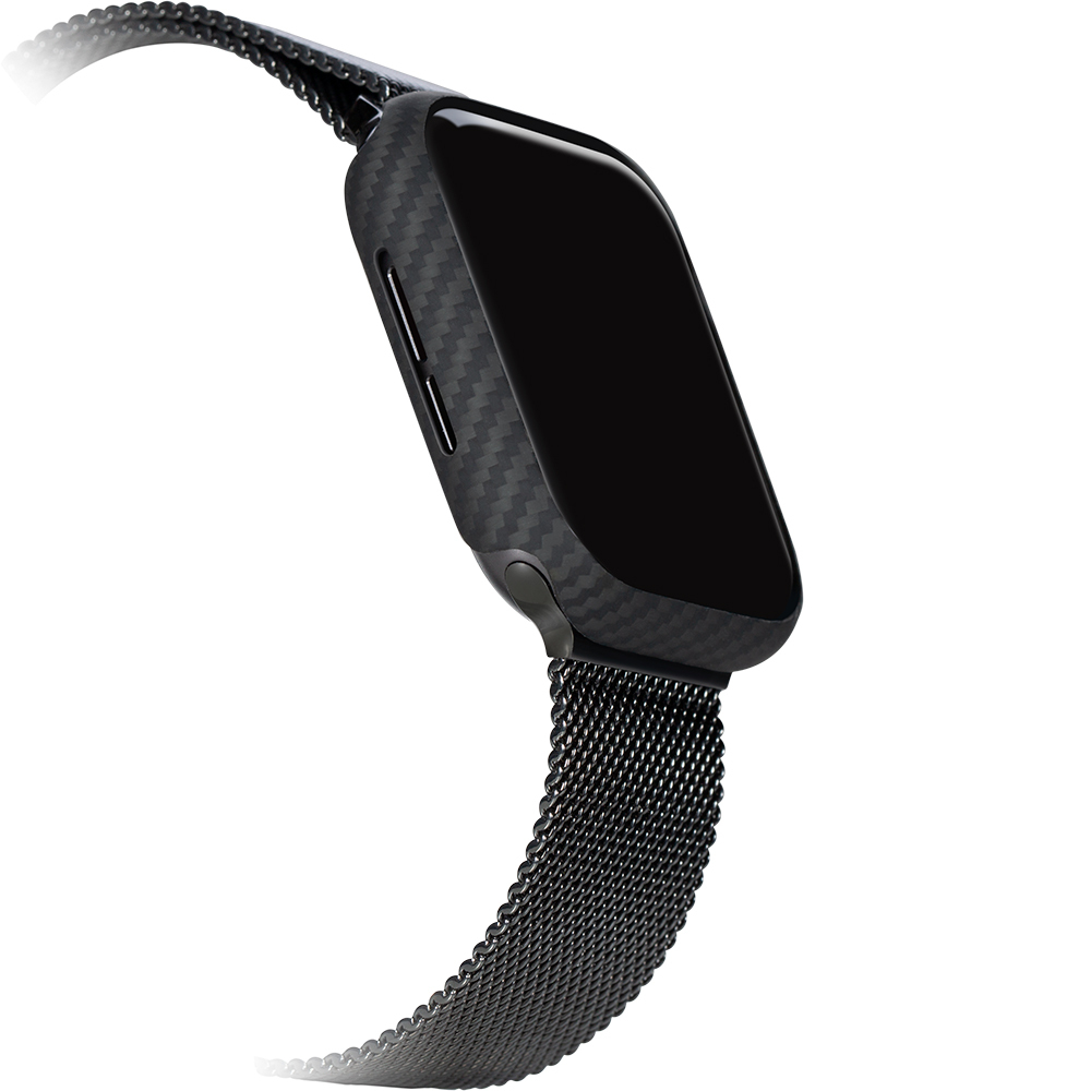 [RNZ-TA112072] Apple Watch 7 45mm Uyumlu 600D Aramid Fiber Classic Serisi Black-Grey Twill Kasa Koruyucu Pitaka Air Case