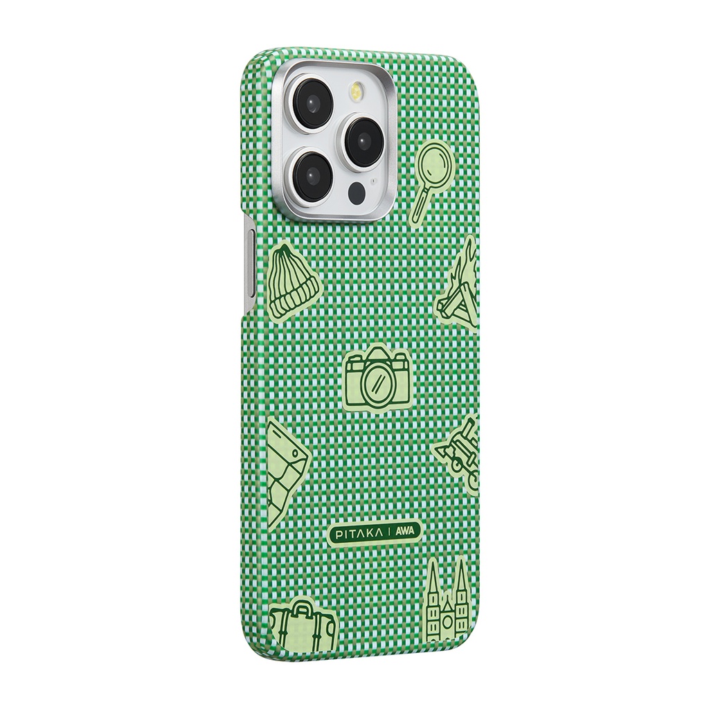 Apple iPhone 15 Pro Max Uyumlu Kılıf M-safe Şarj Özellikli Awa Tasarımlı 1500D Aramid Fiber Pitaka Ultra-Slim Classic Serisi Forest Kapak