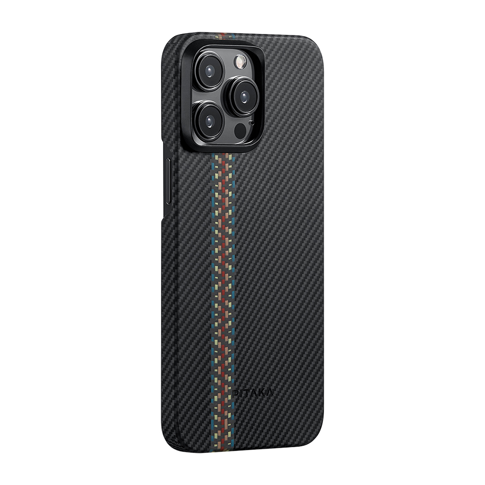 [RNZ-TA112045] Apple iPhone 15 Pro Uyumlu Kılıf M-safe Şarj Özellikli 600D Aramid Fiber Pitaka Tactile Woven Orchestra Serisi Rhapsody Kapak