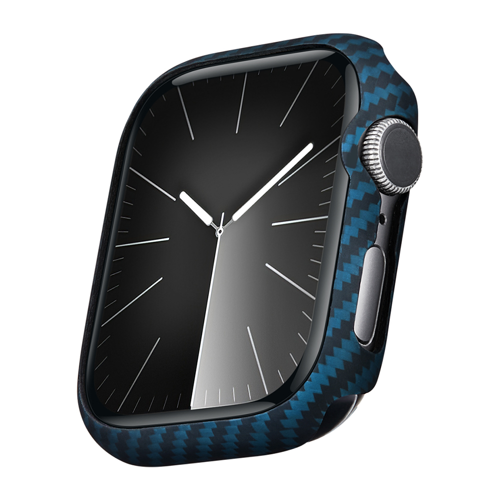 [RNZ-TA112073] Apple Watch 7 45mm Uyumlu 600D Aramid Fiber Classic Serisi Black-Blue Twill Kasa Koruyucu Pitaka Air Case