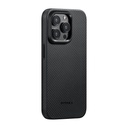 Apple iPhone 15 Pro Max Uyumlu Kılıf M-safe Şarj Özellikli 600D Aramid Fiber Pitaka Military-Grade Classic Serisi Black-Grey Twill Kapak