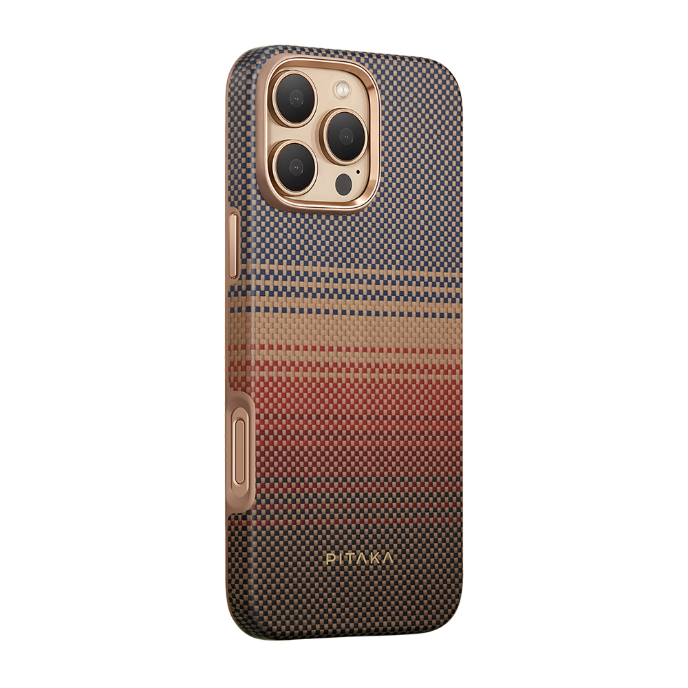 [RNZ-TA112030] Apple iPhone 16 Pro Max Uyumlu Kılıf M-safe Şarj Özellikli Aramid Fiber Pitaka Military-Grade Sunset-Moonrise Serisi Sunset Kapak