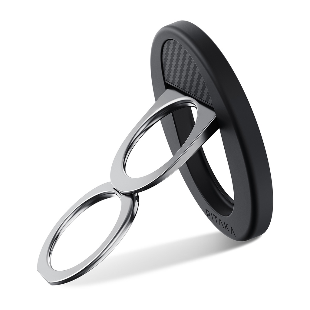 [RNZ-TA112067] Pitaka 600D Aramid Fiber Classic Serisi Black-Grey Twill MagEZ Grip 3 Magnetik Ring Stand Telefon Tutucu