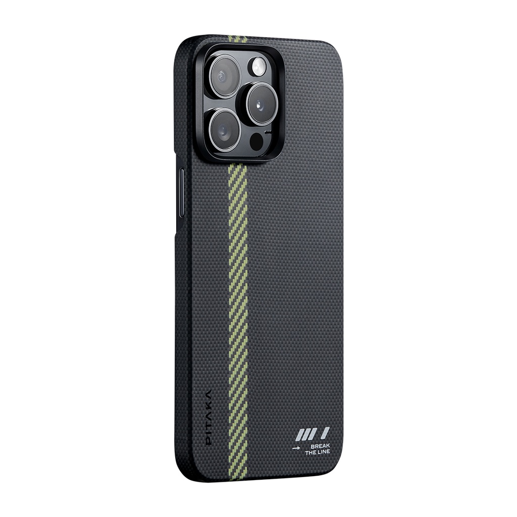 [RNZ-TA112049] Apple iPhone 15 Pro Uyumlu Kılıf M-safe Şarj Özellikli Aramid Fiber Pitaka Tactile Woven Break The Line Kapak