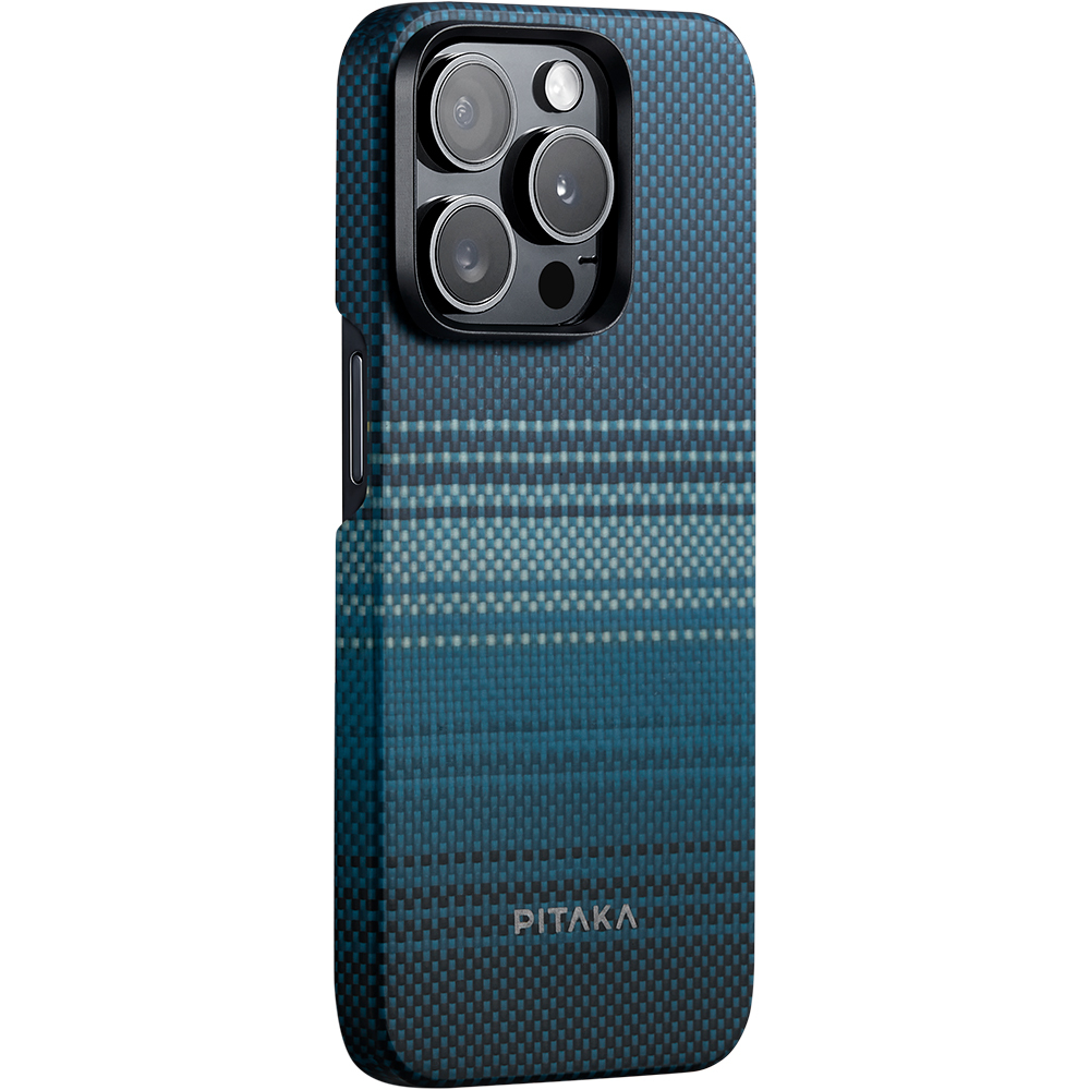 [RNZ-TA112044] Apple iPhone 15 Pro Max Uyumlu Kılıf M-safe Şarj Özellikli Aramid Fiber Pitaka Tactile Woven Sunset-Moonrise Serisi Moonrise Kapak