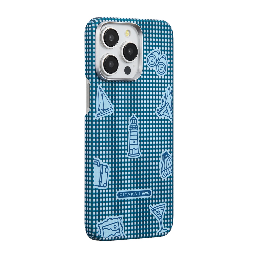 [RNZ-TA112058] Apple iPhone 15 Pro Max Uyumlu Kılıf M-safe Şarj Özellikli Awa Tasarımlı 1500D Aramid Fiber Pitaka Ultra-Slim Classic Serisi Ocean Kapak