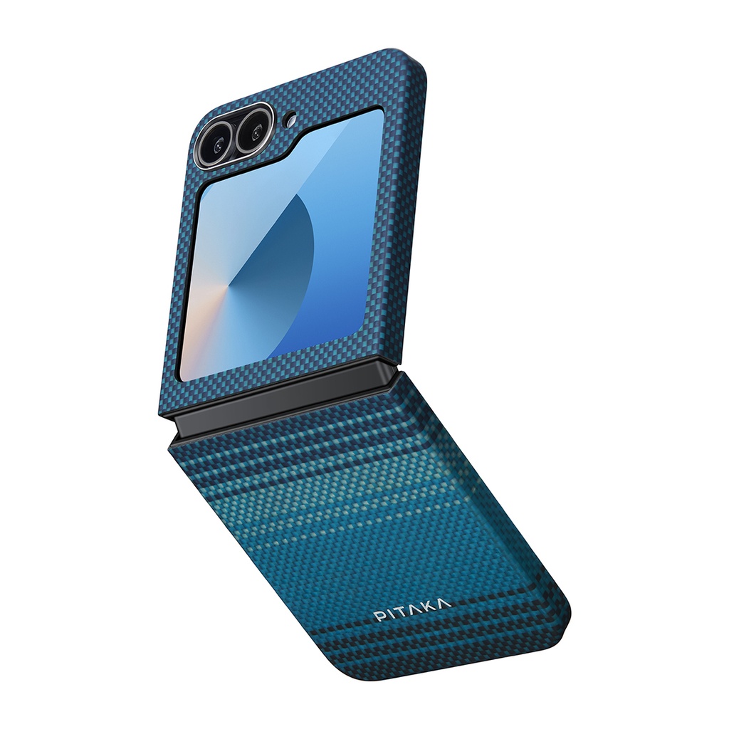 [RNZ-TA112061] Samsung Galaxy Z Flip 6 Uyumlu Kılıf M-safe Şarj Özellikli Aramid Fiber Pitaka Tactile Woven Sunset-Moonrise Serisi Moonrise Kapak