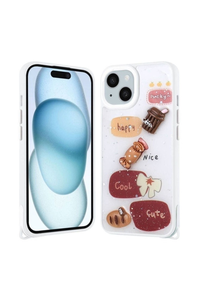 Apple iPhone 15 Uyumlu Kılıf Parlayan Simli Kabartma Figürlü Zore Cevze Kapak